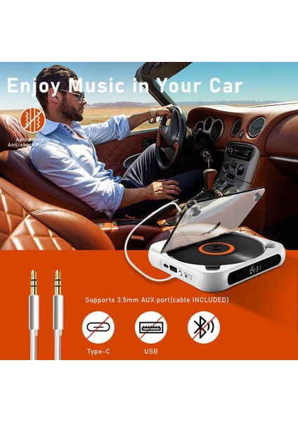 Taşınabilir CD Çalar Bluetooth Hoparlör,led Ekran, Stereo Çalar, Fm Radyolu Duvara Monte Edilebilir CD Müzik Çalar-Siyah (Yurt Dışından)