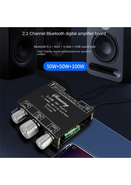 -E100H 2.1 Kanal Bluetooth Ses Güç Amplifikatörü Kart Modülü Yüksek ve Düşük Ton (Yurt Dışından)