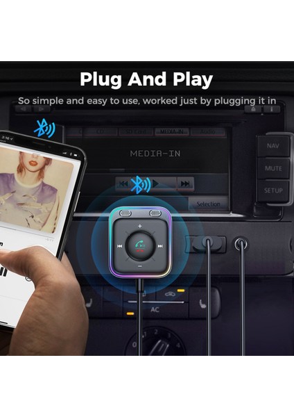 Bluetooth 5.3 Araç Adaptörü Gelişmiş Çift Mikrofon Enc Gürültü Önleme 3.5mm Aux Ses Adaptörü Bluetooth Kablosuz Alıcı (Yurt Dışından)