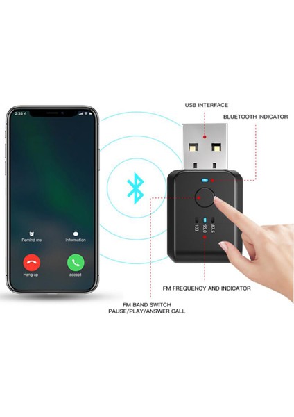 Araba Bluetooth 5.1 Fm Verici Alıcı Handsfree Çağrı Mini USB Bluetooth Araç Kiti Otomatik Kablosuz Araç Ses Adaptörü (Yurt Dışından)