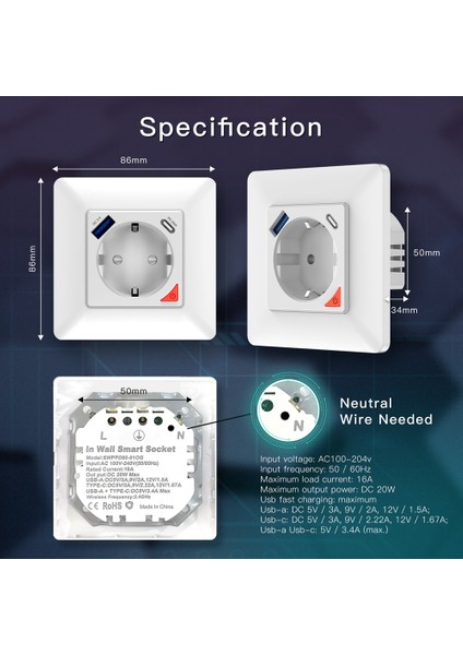 Wifi Tuya Akıllı Priz Hızlı Şarj USB C Tipi App Alexa Google Home Için Uzaktan Kumanda Ses Kontrolü Ab Tak (Yurt Dışından)