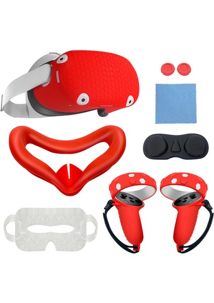 Silikon Koruyucu Kapak Shell Kılıf 2 Vr Kulaklık Için Yüz Kapağı Göz Pedi Kolu Kavrama Vr Aksesuarları-Kırmızı (Yurt Dışından)