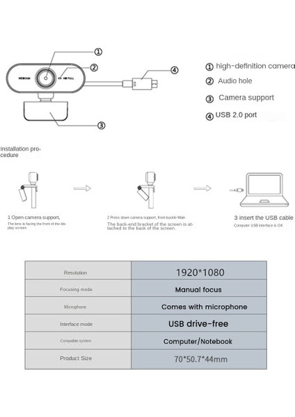 1080P Mikrofonlu Web Kamerası Pc Dizüstü, Zoom, Skype, Facetime, Windows, Linux Için Hd Web Kamerası USB Kamera (Yurt Dışından)