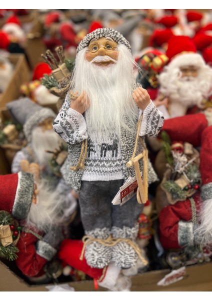 Yılbaşı Süsü Noel Baba Biblo Figür Büyük Boy 45 cm Gri