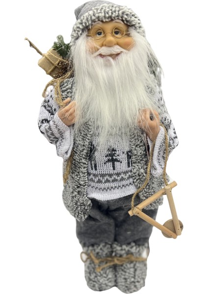 Yılbaşı Süsü Noel Baba Biblo Figür Büyük Boy 45 cm Gri