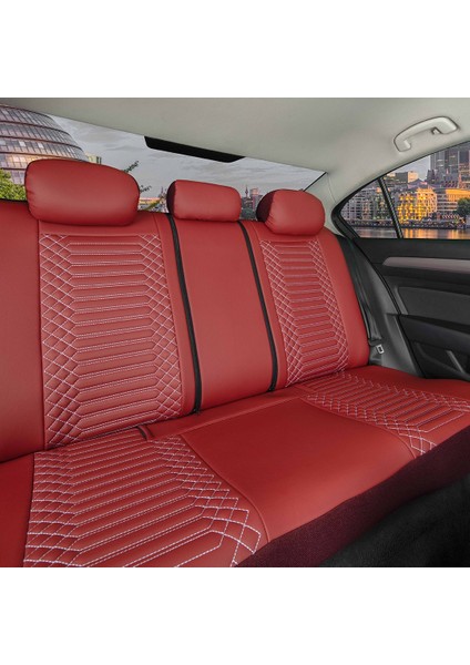 Jeep Compass Uyumlu Deri Oto Koltuk Kılıfı Ön-Arka 5li Set Special Seri Kırmızı