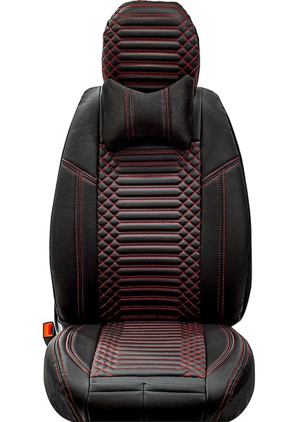 Seat Leon Uyumlu Deri Oto Koltuk Kılıfı Ön-Arka 5li Set Special Seri Siyah-Kırmızı