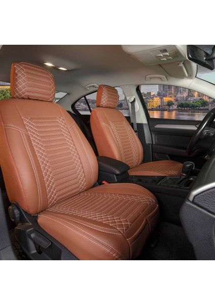 Alfa Romeo 155 Uyumlu Deri Oto Koltuk Kılıfı Ön-Arka 5li Set Special Seri Tarçın