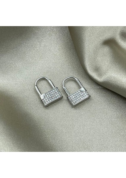 Rodhium Kaplama Taşlı Asma Kilit Küpe fiyatları