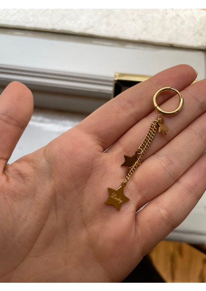 Lucy Star Tekli Premium Gold Sallantılı Halka Küpe