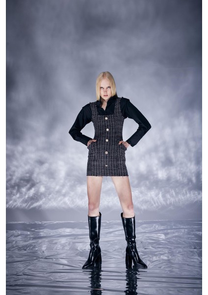 Tweed Elbise Siyah modelleri