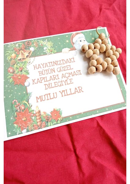 25 Adet Naturel Yıldız Anahtarlık - Ahşap Yıldız - Noel Baba Kartlı - Jelatinli - Yılbaşı Hediyelik. modelleri