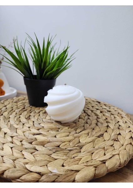 Oyma Küre Desen Kokulu Soya Mum-Büyük - Krem