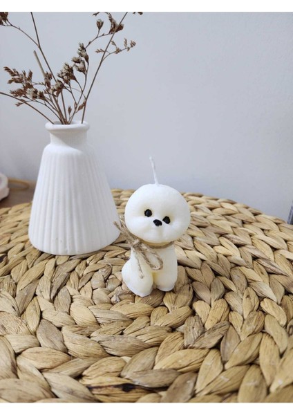 Küçük Köpek Desen Kokulu Soya Mum - Krem