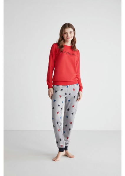 Voem Kadın Kırmızı Patlı Pijama Takımı 16958