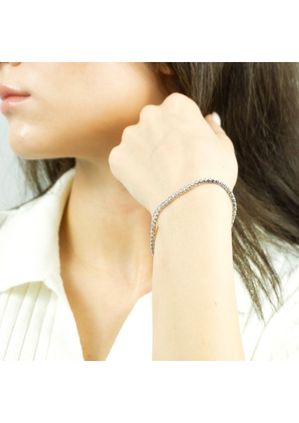 2 Mm. Su Yolu Pırlanta Kesim Rhodium Kaplama Kadın Gümüş Bileklik fırsatları