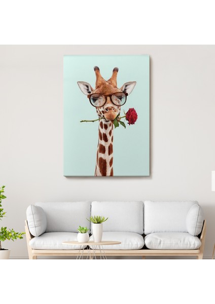 Ağzında Gül Olan Gözlüklü Zürafa Duvar TABLOSU-6080