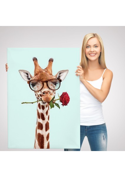 Ağzında Gül Olan Gözlüklü Zürafa Duvar TABLOSU-6080 modelleri