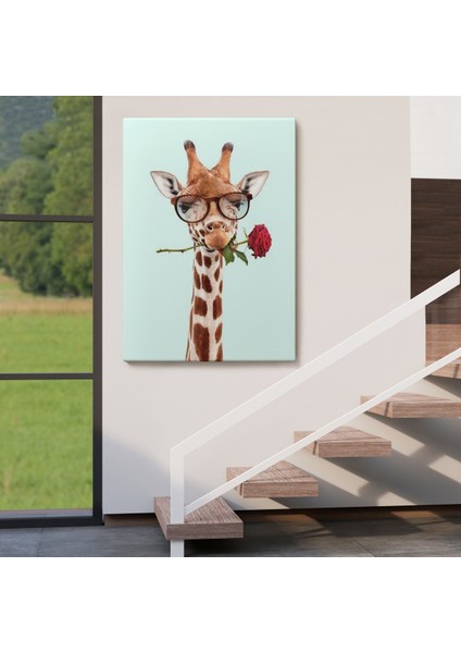 Ağzında Gül Olan Gözlüklü Zürafa Duvar TABLOSU-6080 fırsatları