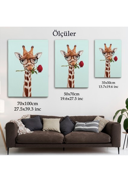 Ağzında Gül Olan Gözlüklü Zürafa Duvar TABLOSU-6080 indirimleri