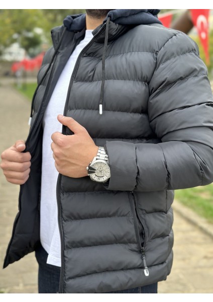 Erkek Kapşonlu Şişme Mont Puffer1