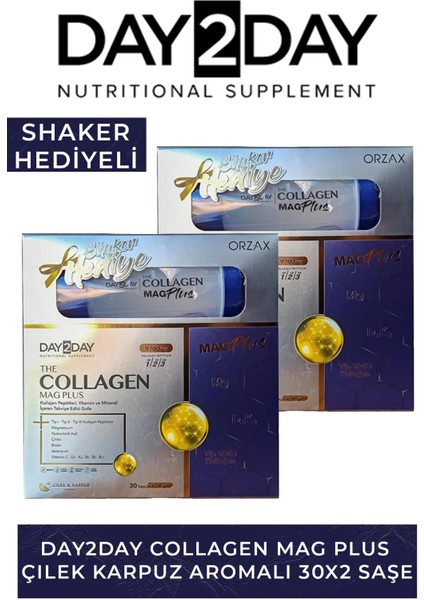 Collagen Mag Plus Çilek Karpuz Aromalı 30 Saşe + Shaker Armağan 2 Adet fiyatları