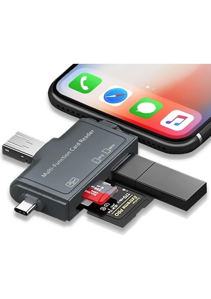 7in1 Micro Usb, Type C, Apple Iphone 15, 14, 13, 12, 11 Pro,pro Max Uyumlu, Multi, Kart Okuyucu, Otg, Sd Tf USB Dönüştürücü