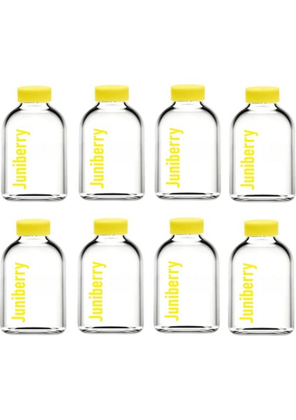JUNİBELİW 8 Adet 50ML Cam Şişe Sarı Plastik Kapaklı Çok Amaçlı Shot Şişesi Meyve Suyu Shot Şişesi 8X50ML