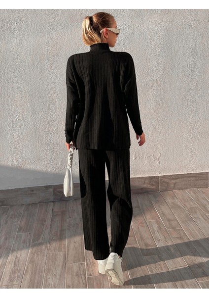 Kadın Siyah Ispanyol Kesim Boğazlı Triko Takım indirimleri