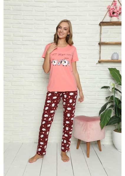 Semm Mix Kuzu Baskılı Koral Pijama Takımı