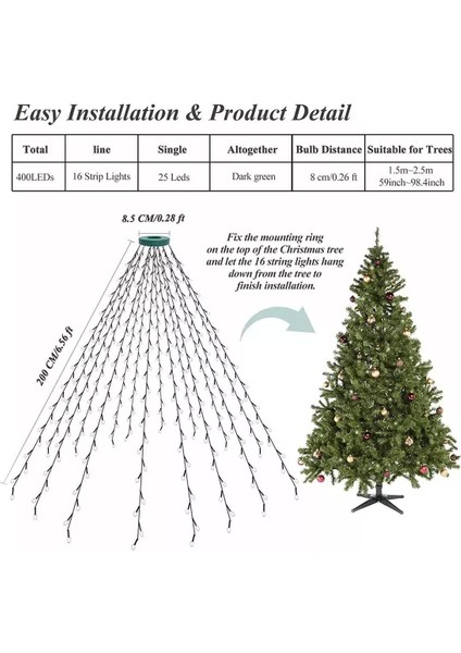 LED Noel Ağacı Işık Dizisi, 8 Modi ile (Yurt Dışından)