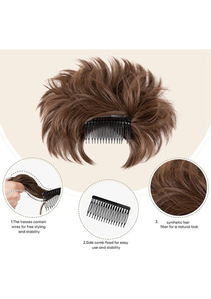 Dağınık Topuz Saç Parçası Yan Tarak Klip Saç Topuz Tousled Updo Postiş Kadınlar Için Ayarlanabilir Tousled Updo A (Yurt Dışından)