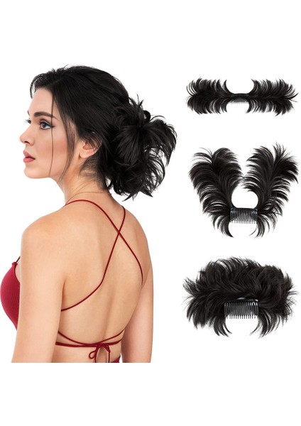 Dağınık Topuz Saç Parçası Yan Tarak Klip Saç Topuz Tousled Updo Postiş Kadınlar Için Ayarlanabilir Tousled Updo A (Yurt Dışından)