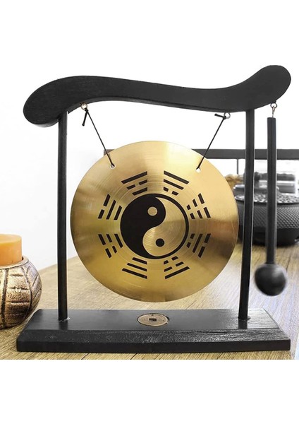 Masaüstü Gong - Stand ve Tokmak ile Feng Shui Pirinç Gong Masaüstü Süslemesi, Narin Çin Ev Dekorasyonu, Sekiz Diyagram (Yurt Dışından)