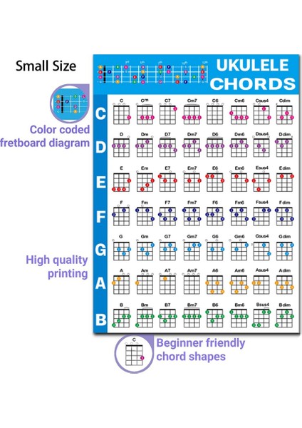 Ukulele Akor Tablosu Etiket Ukulele Müzik Eğitimi Gitar Akor Tablosu Yeni Başlayanlar Için Büyük Boy (Yurt Dışından)