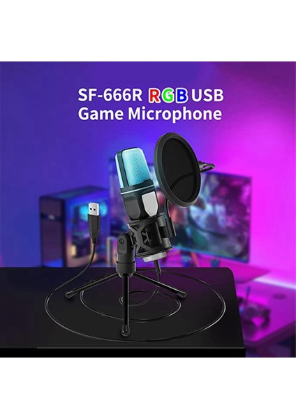 Rgb USB Kondenser Mikrofon Kardioid Oyun Mikrofonu, Şok Emme Monteli Filtreli (Yurt Dışından)