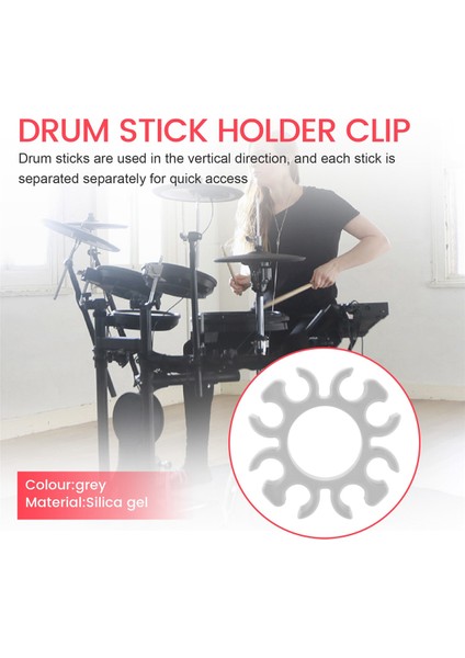 V Td 38MM Davul Için Davul Çubuk Tutucu Klip Silikon Bagetler Standı Klip Aksesuarları Gri (Yurt Dışından)