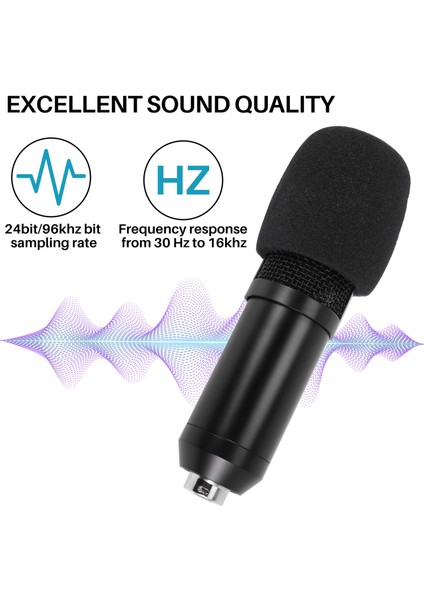 USB Akış Podcast Pc Mikrofon Profesyonel Stüdyo Kardioid Kondenser Mikrofon Seti Ses Kartı ile Boom Kolu Şok Dağı Filtresi, Skype Youtuber Karaoke Oyun Kaydı Için (Yurt Dışından)