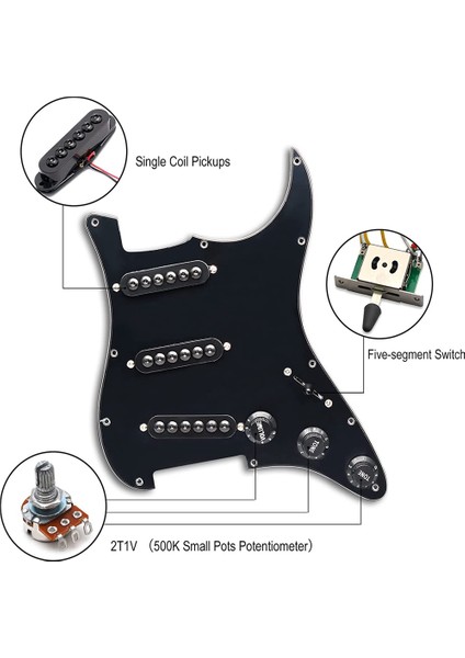 Kablolu St Pickguard Sss 3 Tek Bobinli Manyetikler Standart Gitar Parçaları Için Ayarlanabilir Vidalar, Siyah (Yurt Dışından)