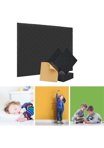 12 Paket Ses Geçirmez Duvar Panelleri, 12X12X0.4IN Kendinden Yapışkanlı Ses Emici Paneller, Kayıt Stüdyosu, Ofis, Siyah (Yurt Dışından)
