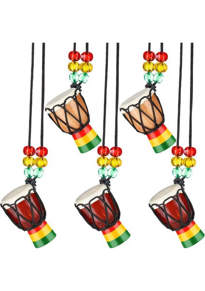 5 Adet Enstrüman Kolye Djembe Davul Mini Kolye Afrika Davul Ahşap Kolye Davul ve Perküsyon (Yurt Dışından)