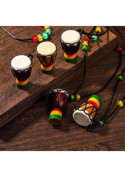 5 Adet Enstrüman Kolye Djembe Davul Mini Kolye Afrika Davul Ahşap Kolye Davul ve Perküsyon (Yurt Dışından)
