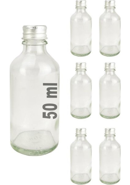 6’lı 50 ml Gümüş Metal Kapaklı Cam Zencefil Shot Şişesi Söz Nişan Hediyelik Kolonya Şişesi