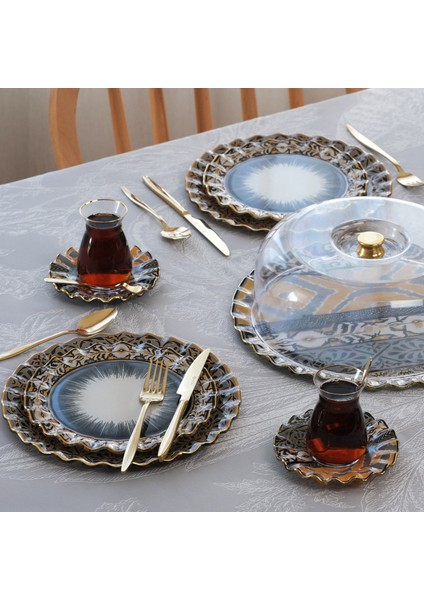 Vintage 12 Parça 6 Kişilik Altın Yaldızlı Cam Çay Takımı