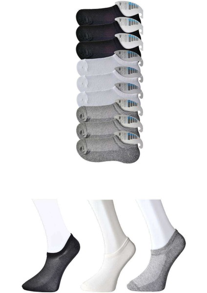 Siyah Gri ve Beyaz Erkek Görünmez Çorap 9 Çift