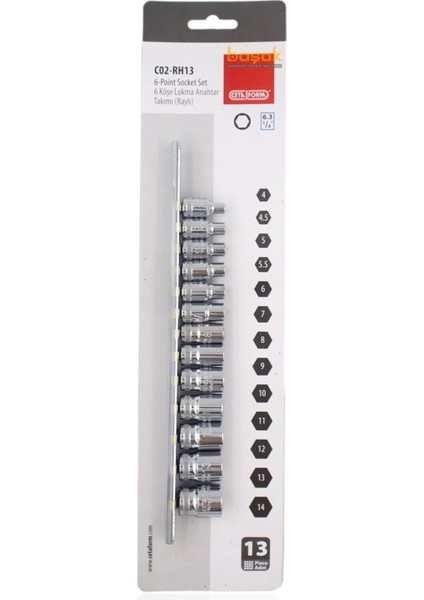 4 - 14MM 1/4" Raylı 13 Parça Lokma Anahtar Takımı C02-RH13