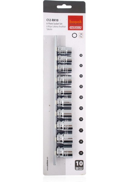 10 - 19 mm 3/8" 10 Parça Raylı Lokma Anahtar Takımı C12-RH10
