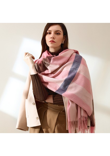 Eşarp Kadın Ekose Baskılı Püskül Taklit Kaşmir Eşarp Moda Sıcak Şal Eşarp (Yurt Dışından)