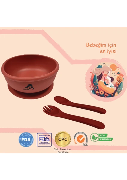 Momia Bebek "Momia Bebek Silikon Beslenme Mama Seti - Sağlıklı ve Renkli!" set 7 - mama kasesi , bebek kaşık çatal