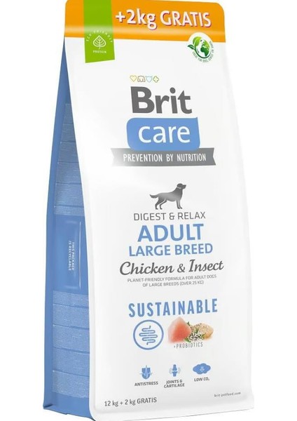 Brit Care Digest & Relax Tavuklu Larvalı Büyük Irk Yetişkin Köpek Maması 12 kg +2 kg